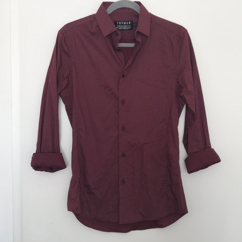TopMan Button Down red with white polka dots small